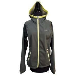 Columbia Omni-Wind Block Olive Lime Hooded Jacket Women’s L Softshell EUC
